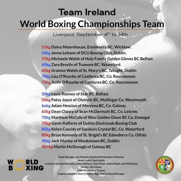 The Irish team that will compete at the IABA World Championships. Graphic: Irish Athletic Boxing Association