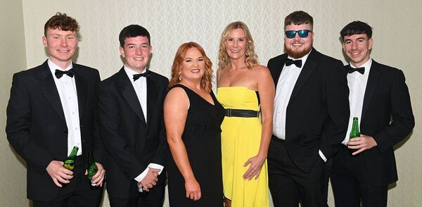 Jack Ryan, Shane Kelly, Sinéad Leonard, Charlotte Waldron, Dan Butler and Liam Egan at the recent St. Brigid's GAA KR Video Awards in the Hodson Bay Hotel, Kiltoom. Picture: Gerard O'Loughlin