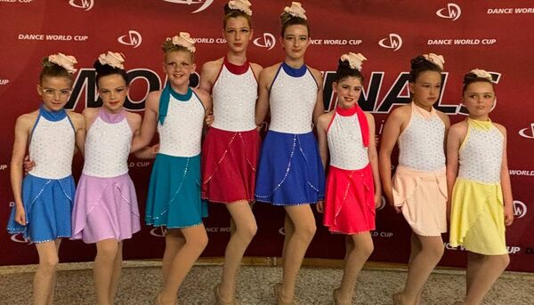 Pictured at the Dance World Cup Finals were Eleanor Harney (Boyle), Grace Kenefick (Boyle), Lexi Mullaney (Riverstown), Ruby McDonagh (Ballaghaderreen), Clara Cullinan (Ballaghaderreen), Aela Cassidy (Boyle), Pippa Supple (Boyle) and Maye Supple (Boyle).