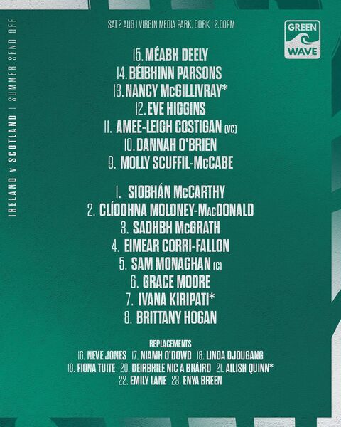 The Ireland team to play Scotland this Saturday. Graphic: Irish Rugby.