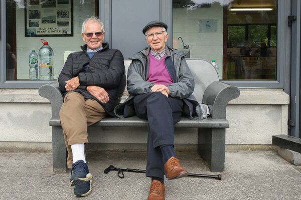 Liam Clifford and Tony Conboy taking it easy before the start of last Friday evening's senior football championship game between Boyle and Roscommon Gaels. Picture: Bernie O'Farrell