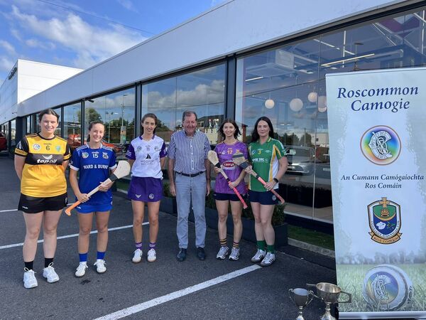 Pictured at the launch of the Dermot Hughes Cars sponsored Roscommon Senior Camogie Championship were (l-r): Eimear Lennon, Four Roads; Rachel Fitzmaurice, Athleague; Niamh Watson, St. Dominic’s; Dermot Hughes, Dermot Hughes Cars, sponsor; Claire McNeill, Roscommon Gaels, and Marie Carthy, Oran. 
