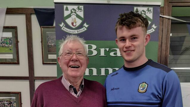 <p>Finn Killion, with his grandfather John Torpey, hit 0-9 to help Roscommon Gaels reach this year's senior hurling championship quarter-finals.</p>