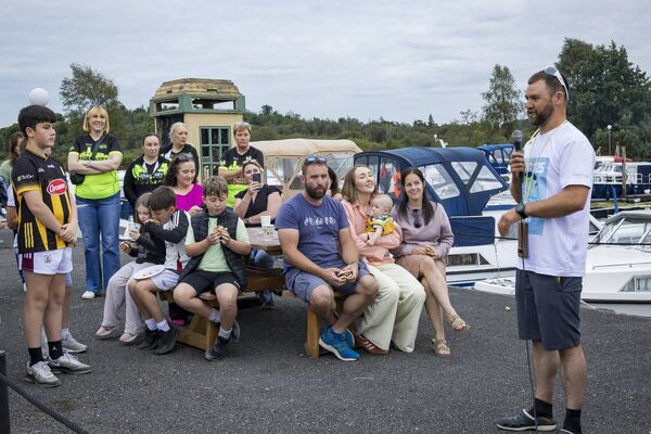 Paul Little addresses all the people who gathered at Tara Marina in Knockvicar on Thursday to celebrate his heroic completion of the 230 km “Swim the Shannon 2025” challenge. Pic: Mark Kelly Paul Little addresses all the people who gathered at Tara Marina in Knockvicar on Thursday to celebrate his heroic completion of the 230 km “Swim the Shannon 2025” challenge. Pic: Mark Kelly