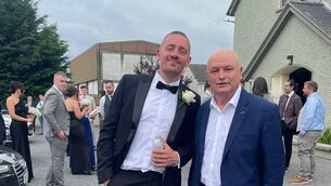 <p>Richard Thompson, Ballintubber, a member of the Celtic Cru, pictured with singer songwriter Dermot Kennedy outside St. Croan’s Church, Ballymoe.</p>