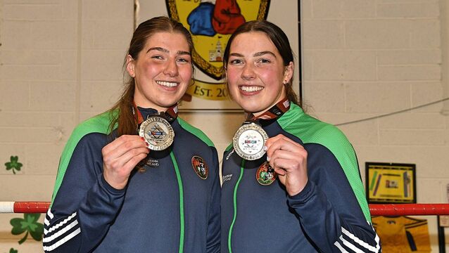 <p>Aoife and Lisa O'Rourke after winning their silver medals at last March's IBA World Boxing Championships. Picture: Gerard O'Loughlin </p>