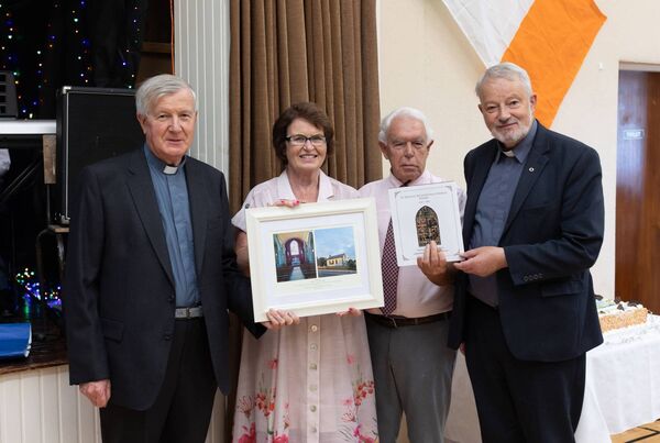 Peter and Rosemary Kelly are presented with a token of appreciation for their generous donations towards the St. Patrick’s Church, Dysart renovations by Fr. Francis Beirne and Bishop Kevin Doran. Pic: Claire Frances Peter and Rosemary Kelly are presented with a token of appreciation for their generous donations towards the St. Patrick’s Church, Dysart renovations by Fr. Francis Beirne and Bishop Kevin Doran. Pic: Claire Frances