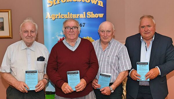 Joseph Doherty, Michael Gilleran, Tom Ames and Eugene Murphy, pictured at the launch of the programme for Strokestown Show in the Percy French Hotel. Pic: Gerard O’Loughlin
