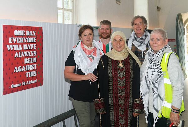Pictured at a Roscommon/Palestine Solidarity Campaign Fun Day at Strokestown Park House were: Lisa Hitchen, Aidan Casey, Senaad Isa, Colm de Búrca and Alice Wright. Pic: Gerard O’Loughlin