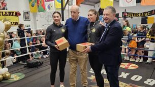 <p>Lisa and Aoife O'Rourke pictured alongside Benny O'Connell and Cllr. Paschal Fitzmaurice.</p>
