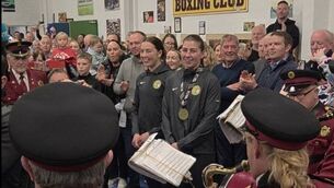 <p>New World champion, Aoife O'Rourke at a special homecoming celebration in Castlerea on Tuesday evening. Aoife is pictured with sister Lisa, who is also a World champion.</p>