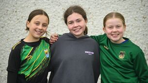 <p>Grace Clifford, Rebecca O'Connor, and Kaitlin Woods supporting Shannon Gaels during their recent senior ladies' football championship quarter-final against Clann na nGael at Johnstown. Picture: Gerard O'Loughlin</p>