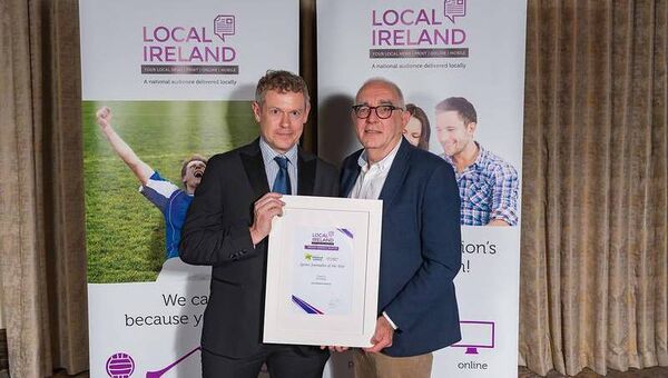 Ian Cooney, sports editor Roscommon Herald, who was shortlised for the Local Ireland Sports Journalist of the Year Award pictured here with Dan Linehan, general manager Irish Times Regionals.