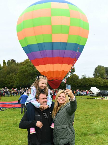 Karyn, Paul and Kailey Mullaney from Croghan in the picture as the hot air balloons took off from Lough Key Forest and Activity Park in Boyle. Pic: Gerard O'Loughlin