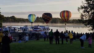 <p>One of the many stunning pictures captured of the hot air balloons over Lough Key in North Roscommon this week. Picture: Lough Key Forest and Activity Park</p>