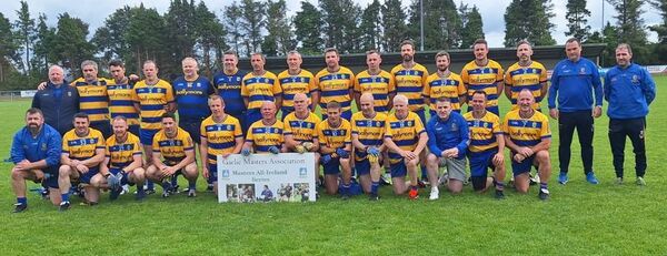 The Roscommon Masters football panel and management that won the Plate final at Armagh's expense in Kiltoom on Saturday last. 