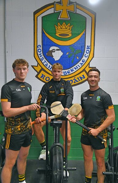James Dillon, Jimmy Hoey, and Cathal Donnelly looking forward to Sunday's senior hurling final against Oran. 