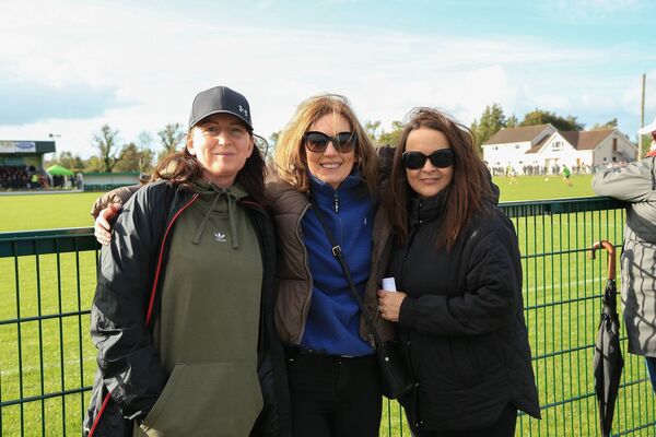 Michael Glaveys supporters Maura and Claire Daly with Mary T. Maloney at their team's senior football championship quarter-final against St. Faithleach's in Rockfield on Sunday last. Picture: Bernie O'Farrell