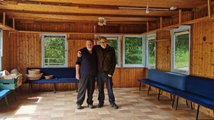 <p>Tommy Hayes and Anthony Hugees on set for ‘The Garden Where the Praties Grow’. </p>
