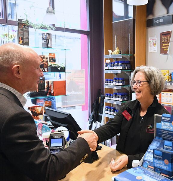 Jim Gavin meets Rita Fallon in Molloy’s Pharmacy, Roscommon Town.