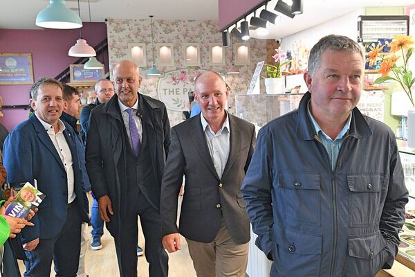 Cllrs Seán Moylan, Paschal Fitzmaurice and Deputy Martin Daly with presidential candidate Jim Gavin in The Pantry in Roscommon Town. 