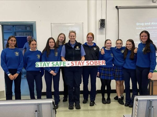 Community Garda Tanya Duffy and WRDTAF outreach worker Gillian Conway gave a Stay Safe Stay Sober talk to TY and Fifth Year students at Abbey Community College awaiting their Junior Cycle results in early October. 
