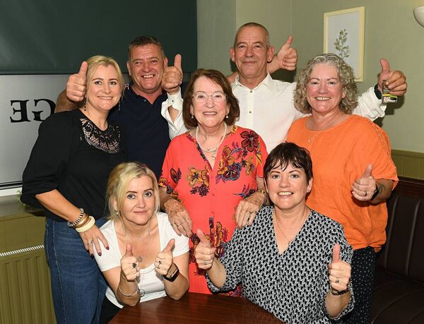 Kevin ‘Hammer’ Hamilton (second from right), who celebrated his 60th birthday with a fundraiser at Ryan’s Bar, Goff Street, Roscommon, for Croi—the Irish Heart Foundation. He’s pictured here with family members Jennifer, Bridie, and Declan Hamilton and Tracey, Stephanie Igoe and Jacqueline Farragher. Pic: Gerard O’Loughlin
