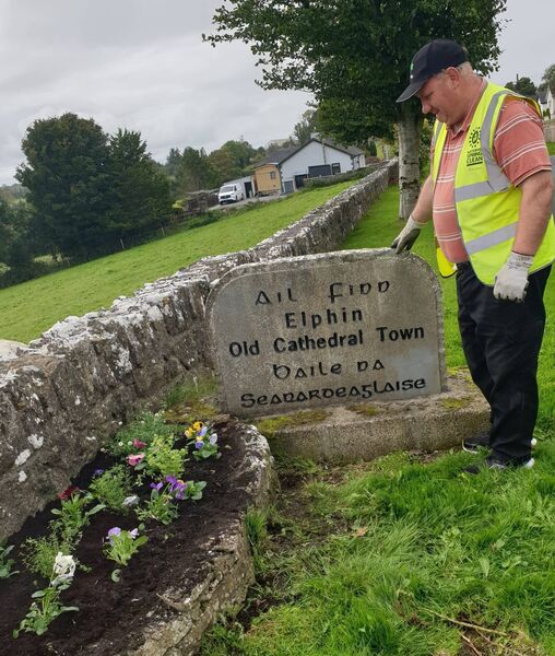 Elphin Tidy Towns volunteer Sean admiring the work done recently at Castle Street. 