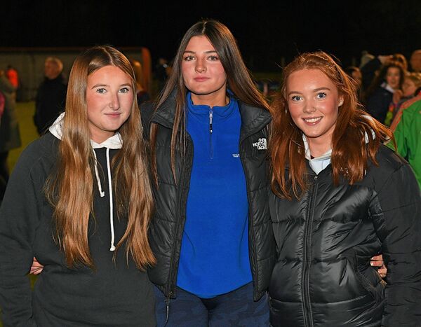 Claire Blackweir and Emma Daly, Pádraig Pearses, with Clann na nGael supporter, Saoirse Dunne (centre) at the recent U-16 Division One football final in Woodmount. Picture: Gerard O'Loughlin