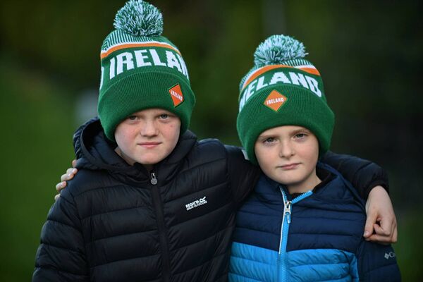 Young St. Faithleach's supporters, James and Patrick Linnane, at Saturday evening's county senior football semi-final against Pádraig Pearses in Kiltoom. Picture: Gerard O'Loughlin