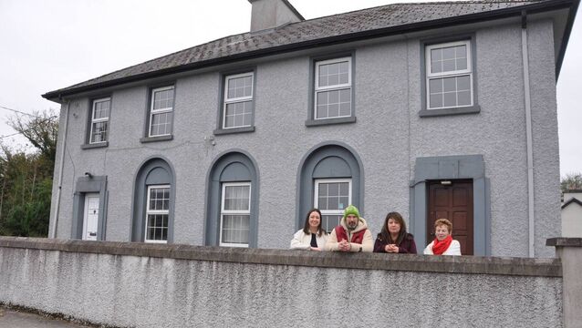 <p>Cllr Ruth Conboy, Alan Garvey, Gail Murray and Betty Garvey at the former garda station in Ballintubber which will be repurposed into an 18-bed hostel and community café. Pic: Liam Reynolds </p>