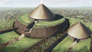 <p>JG O’Donoghue’s artist impression of Rathcroghan Mound, where the kings and queens of Connacht were inaugurated in a ritual “mating” with the local Earth goddess.</p>