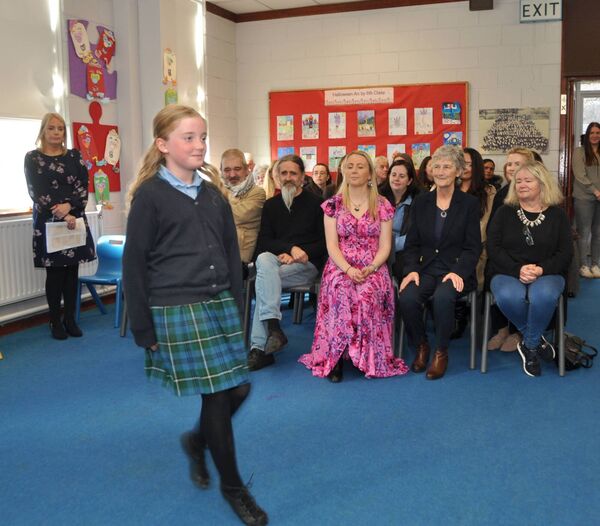 Independent Presidential candidate Catherine Connolly was treated to an exhibition of music and dance during her visit to St. Anne’s school in Castlerea today. Pic: Liam Reynolds Independent Presidential candidate Catherine Connolly was treated to an exhibition of music and dance during her visit to St. Anne’s school in Castlerea today. Pic: Liam Reynolds