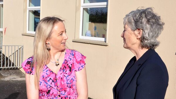 Independent presidential candidate Catherine Connolly speaking to Jacinta Ní Chonghaile, principal of St. Anne’s school in Castlerea. Pic: Liam Reynolds Independent presidential candidate Catherine Connolly speaking to Jacinta Ní Chonghaile, principal of St. Anne’s school in Castlerea. Pic: Liam Reynolds