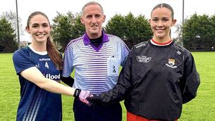 <p>St. Barry's captain Niamh Toolan and Coolera/Strandhill captain Shona Dalton alongside referee John Devlin prior to throw in. Picture: Roscommon LGFA.</p> <p>St. Barry's captain Niamh Toolan and Coolera/Strandhill captain Shona Dalton alongside referee John Devlin prior to throw in. Picture: Roscommon LGFA.</p>