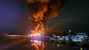 Two boats on fire at Carrick jetty