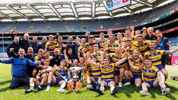 The Roscommon senior hurling panel and management celebrate with the Nickey Rackard Cup after defeating Mayo in the final at Croke Park. Picture: INPHO/Ben Brady The Roscommon senior hurling panel and management celebrate with the Nickey Rackard Cup after defeating Mayo in the final at Croke Park. Picture: INPHO/Ben Brady