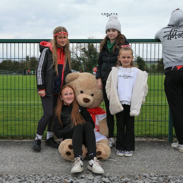 Ballinameen supporters Aoibhé McGarry, Grace Keaveney, Tara Breheny and Sofia Lynch hanging out with 'Teddy' during the recent Junior A Football Championship final against St. Croan's in Strokestown. Picture: Bernie O'Farrell Ballinameen supporters Aoibhé McGarry, Grace Keaveney, Tara Breheny and Sofia Lynch hanging out with 'Teddy' during the recent Junior A Football Championship final against St. Croan's in Strokestown. Picture: Bernie O'Farrell