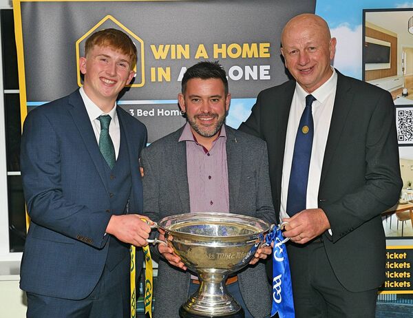 Micheál Hussey, Patrick Brides and Kieran Farrell, Oran Hurling Club, at Friday evening's presentation of Nickey Rackard Cup medals to the Roscommon senior hurling panel in the Hodson Bay Hotel. Picture: Gerard O'Loughlin