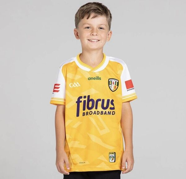 Conor modelling the county jersey of Antrim where his father, Conor snr., hails from. Conor modelling the county jersey of Antrim where his father, Conor snr., hails from.