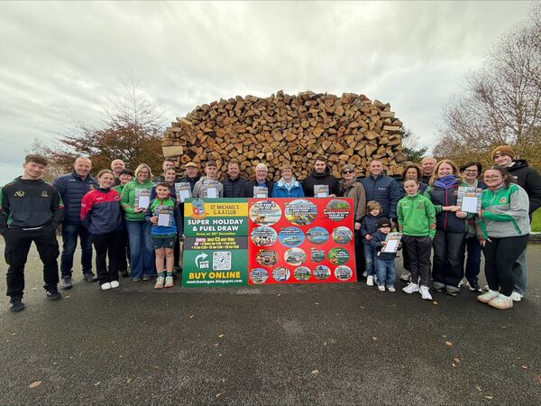 Members of St. Michael's GAA Club at the launch of the club's infamous super fuel and holiday draw for 2025. There are 16 superb prizes, including a trip for two with spending money to Australia, a trip for two to New York to see Roscommon in the first round of the 2026 Connacht SFC, and, of course, the iconic tractor trailer load of timber. 