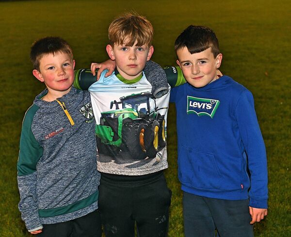 Cian Maguire, Thomas Garvey and Conor Flanagan supporting the Oran/St. Croan's U-20 footballers during their Division Two football championship final triumph against Kilbride in Lisnamult on Saturday. Picture: Gerard O'Loughlin 