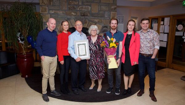 John Burke pictured with his family at his retirement party - Kevin & Shauna Caslin, John, Angela, Daniel, Rachel, and Seamus Lehane. John Burke pictured with his family at his retirement party - Kevin & Shauna Caslin, John, Angela, Daniel, Rachel, and Seamus Lehane.
