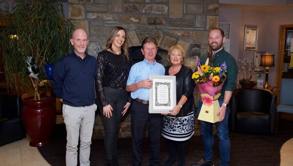 Tom Flanagan pictured with his family at his retirement party - Mark, Therese, Tom, Mary, and Thomas. Tom Flanagan pictured with his family at his retirement party - Mark, Therese, Tom, Mary, and Thomas.