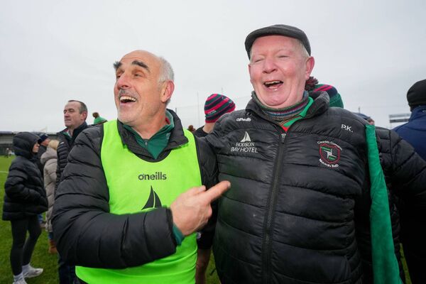 St. Brigid's manager Anthony Cunningham shares a joke with well-known supporter, Padraig Keenan, following their side's Connacht Club Senior Football Championship success. Picture: INPHO/James Lawlor St. Brigid's manager Anthony Cunningham shares a joke with well-known supporter, Padraig Keenan, following their side's Connacht Club Senior Football Championship success. Picture: INPHO/James Lawlor