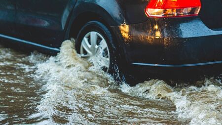 Car caught in floodwater