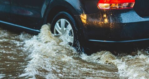 Car caught in floodwater