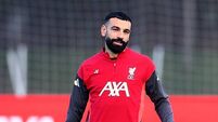 Mohamed Salah appears in good spirits during Liverpool training session