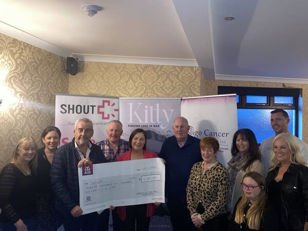 Pictured at the presentation of a cheque to SHOUT were: Noelle Taheny, Deirdre Gillen, Michael Carr (SHOUT), Gerry McGovern, Lorraine Gallagher, Simeon Whittington (SHOUT), Maureen O’Dowd, Amanda McDonagh, Nigel Clancy, Martina Clancy, and Nova Clancy. Pictured at the presentation of a cheque to SHOUT were: Noelle Taheny, Deirdre Gillen, Michael Carr (SHOUT), Gerry McGovern, Lorraine Gallagher, Simeon Whittington (SHOUT), Maureen O’Dowd, Amanda McDonagh, Nigel Clancy, Martina Clancy, and Nova Clancy.