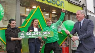 <p>Michael McGuinness from the National Lottery, Therese O’Malley, Eason's Store Manager in Mullingar, along with staff, celebrate after the winning €6.24m Lotto Jackpot ticket was sold in the store last week. Pic: Julien Behal </p> <p>Michael McGuinness from the National Lottery, Therese O’Malley, Eason's Store Manager in Mullingar, along with staff, celebrate after the winning €6.24m Lotto Jackpot ticket was sold in the store last week. Pic: Julien Behal </p>